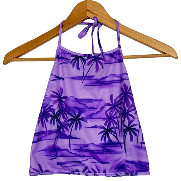 Vintage 90’s Palm Hawaiian Print Tie Halter Crop Top MIDI Wrap Skirt Set - Picture 10 of 16